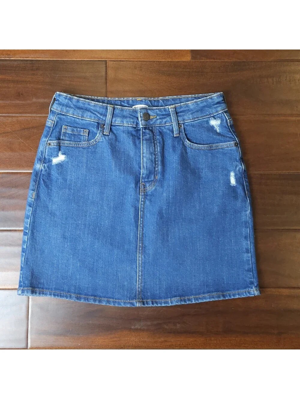 Old Navy  Distressed Straight Denim Skirt Women Size 4 Medium Wash Blue Classic